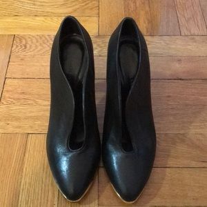 Loeffler Randall Gold toe black pump booties